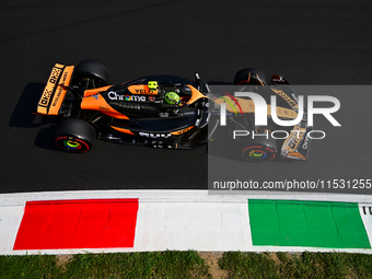 Lando Norris of the McLaren F1 Team drives his single-seater during qualifying for the Italian GP, the 16th round of the Formula 1 World Cha...