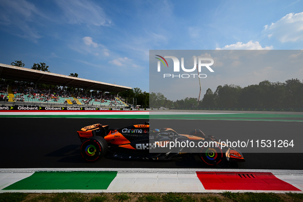 Oscar Piastri of the McLaren F1 Team drives his single-seater during qualifying for the Italian GP, the 16th round of the Formula 1 World Ch...