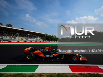 Oscar Piastri of the McLaren F1 Team drives his single-seater during qualifying for the Italian GP, the 16th round of the Formula 1 World Ch...