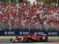 Carlos Sainz Jr. of Spain drives the (55) Scuderia Ferrari SF-24 Ferrari during the Formula 1 Pirelli Gran Premio d'Italia 2024 in Monza, It...