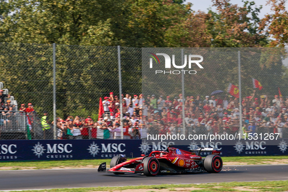 Charles Leclerc of Monaco drives the (16) Scuderia Ferrari SF-24 Ferrari during the Formula 1 Pirelli Gran Premio d'Italia 2024 in Monza, It...