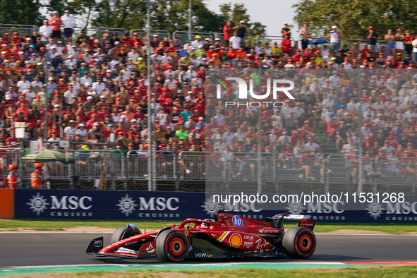 Charles Leclerc of Monaco drives the (16) Scuderia Ferrari SF-24 Ferrari during the Formula 1 Pirelli Gran Premio d'Italia 2024 in Monza, It...