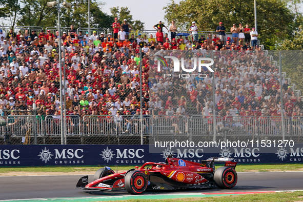 Charles Leclerc of Monaco drives the (16) Scuderia Ferrari SF-24 Ferrari during the Formula 1 Pirelli Gran Premio d'Italia 2024 in Monza, It...