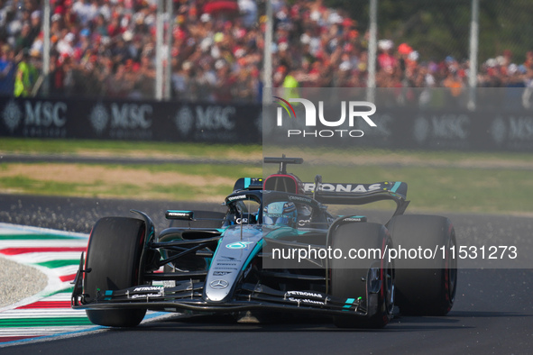 George Russell of the UK drives the (63) Mercedes-AMG Petronas F1 Team F1 W15 E Performance Mercedes during the Formula 1 Pirelli Gran Premi...