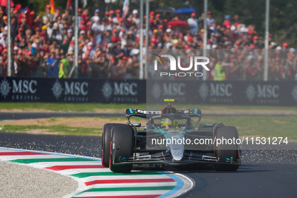 Lewis Hamilton of the UK drives the (44) Mercedes-AMG Petronas F1 Team F1 W15 E Performance Mercedes during the Formula 1 Pirelli Gran Premi...