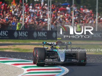 Lewis Hamilton of the UK drives the (44) Mercedes-AMG Petronas F1 Team F1 W15 E Performance Mercedes during the Formula 1 Pirelli Gran Premi...