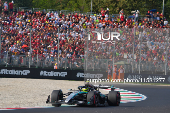 Lewis Hamilton of the UK drives the (44) Mercedes-AMG Petronas F1 Team F1 W15 E Performance Mercedes during the Formula 1 Pirelli Gran Premi...