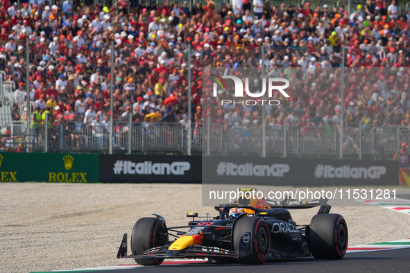 Sergio Perez of Mexico drives the (11) Oracle Red Bull Racing RB20 Honda RBPT during the Formula 1 Pirelli Gran Premio d'Italia 2024 in Monz...