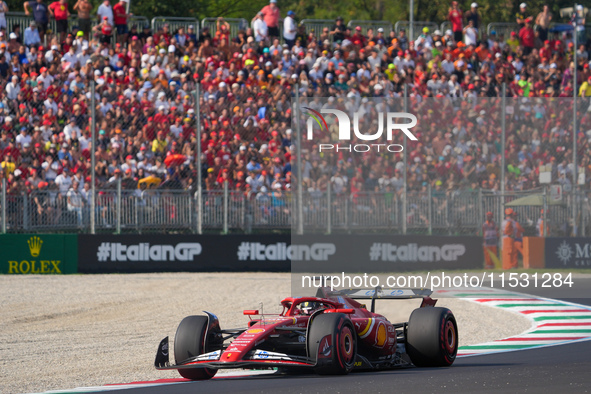 Charles Leclerc of Monaco drives the (16) Scuderia Ferrari SF-24 Ferrari during the Formula 1 Pirelli Gran Premio d'Italia 2024 in Monza, It...