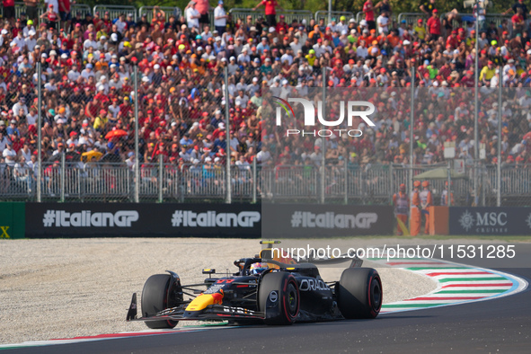 Sergio Perez of Mexico drives the (11) Oracle Red Bull Racing RB20 Honda RBPT during the Formula 1 Pirelli Gran Premio d'Italia 2024 in Monz...