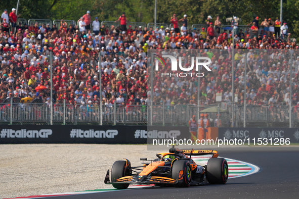 Lando Norris of the UK drives the (4) McLaren F1 Team MCL38 Mercedes during the Formula 1 Pirelli Gran Premio d'Italia 2024 in Monza, Italy,...