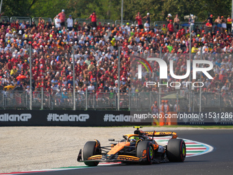 Lando Norris of the UK drives the (4) McLaren F1 Team MCL38 Mercedes during the Formula 1 Pirelli Gran Premio d'Italia 2024 in Monza, Italy,...