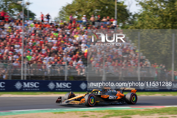 Oscar Piastri of Australia drives the (81) McLaren F1 Team MCL38 Mercedes during the Formula 1 Pirelli Gran Premio d'Italia 2024 in Monza, I...