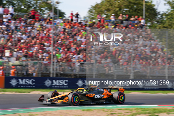 Lando Norris of the UK drives the (4) McLaren F1 Team MCL38 Mercedes during the Formula 1 Pirelli Gran Premio d'Italia 2024 in Monza, Italy,...