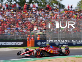 Carlos Sainz Jr. of Spain drives the (55) Scuderia Ferrari SF-24 Ferrari during the Formula 1 Pirelli Gran Premio d'Italia 2024 in Monza, It...