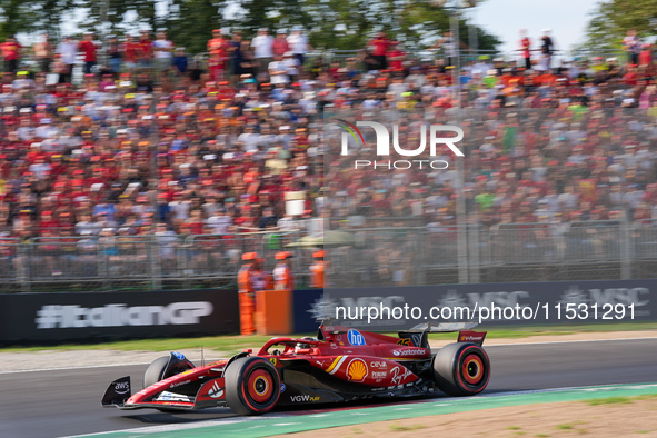 Charles Leclerc of Monaco drives the (16) Scuderia Ferrari SF-24 Ferrari during the Formula 1 Pirelli Gran Premio d'Italia 2024 in Monza, It...