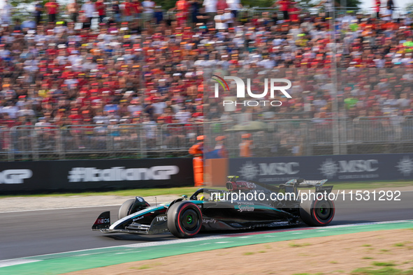 Lewis Hamilton of the UK drives the (44) Mercedes-AMG Petronas F1 Team F1 W15 E Performance Mercedes during the Formula 1 Pirelli Gran Premi...