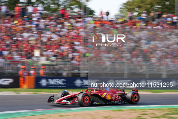 Charles Leclerc of Monaco drives the (16) Scuderia Ferrari SF-24 Ferrari during the Formula 1 Pirelli Gran Premio d'Italia 2024 in Monza, It...