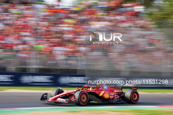 Charles Leclerc of Monaco drives the (16) Scuderia Ferrari SF-24 Ferrari during the Formula 1 Pirelli Gran Premio d'Italia 2024 in Monza, It...