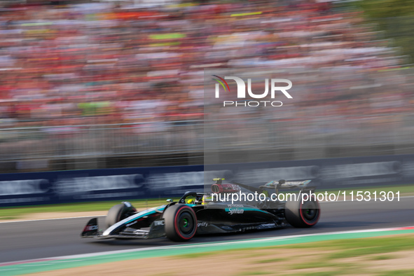 Lewis Hamilton of the UK drives the (44) Mercedes-AMG Petronas F1 Team F1 W15 E Performance Mercedes during the Formula 1 Pirelli Gran Premi...