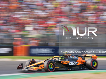 Lando Norris of the UK drives the (4) McLaren F1 Team MCL38 Mercedes during the Formula 1 Pirelli Gran Premio d'Italia 2024 in Monza, Italy,...