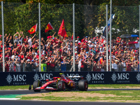 Carlos Sainz Jr. of Spain drives the (55) Scuderia Ferrari SF-24 Ferrari during the Formula 1 Pirelli Gran Premio d'Italia 2024 in Monza, It...