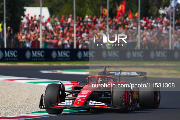 Charles Leclerc of Monaco drives the (16) Scuderia Ferrari SF-24 Ferrari during the Formula 1 Pirelli Gran Premio d'Italia 2024 in Monza, It...