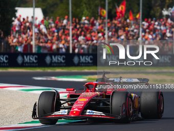 Charles Leclerc of Monaco drives the (16) Scuderia Ferrari SF-24 Ferrari during the Formula 1 Pirelli Gran Premio d'Italia 2024 in Monza, It...