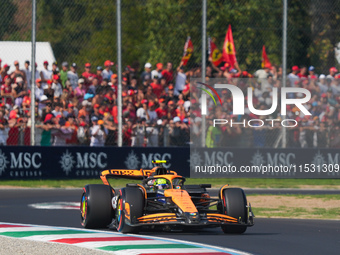 Lando Norris of the UK drives the (4) McLaren F1 Team MCL38 Mercedes during the Formula 1 Pirelli Gran Premio d'Italia 2024 in Monza, Italy,...