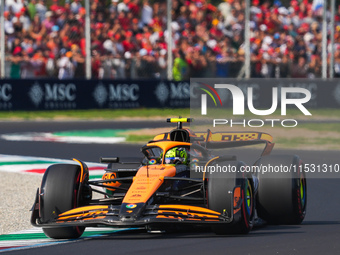 Lando Norris of the UK drives the (4) McLaren F1 Team MCL38 Mercedes during the Formula 1 Pirelli Gran Premio d'Italia 2024 in Monza, Italy,...