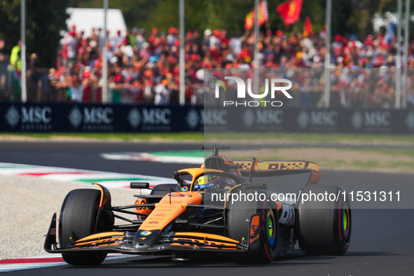 Oscar Piastri of Australia drives the (81) McLaren F1 Team MCL38 Mercedes during the Formula 1 Pirelli Gran Premio d'Italia 2024 in Monza, I...