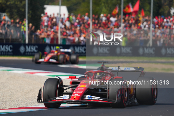 Charles Leclerc of Monaco drives the (16) Scuderia Ferrari SF-24 Ferrari during the Formula 1 Pirelli Gran Premio d'Italia 2024 in Monza, It...