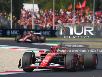 Charles Leclerc of Monaco drives the (16) Scuderia Ferrari SF-24 Ferrari during the Formula 1 Pirelli Gran Premio d'Italia 2024 in Monza, It...