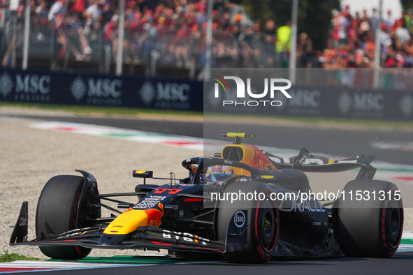 Sergio Perez of Mexico drives the (11) Oracle Red Bull Racing RB20 Honda RBPT during the Formula 1 Pirelli Gran Premio d'Italia 2024 in Monz...