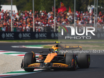 Lando Norris of the UK drives the (4) McLaren F1 Team MCL38 Mercedes during the Formula 1 Pirelli Gran Premio d'Italia 2024 in Monza, Italy,...