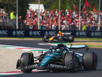 Lance Stroll of Canada drives the (18) Aston Martin Aramco Cognizant F1 Team AMR24 Mercedes during the Formula 1 Pirelli Gran Premio d'Itali...