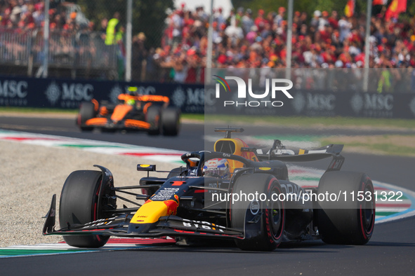 Max Verstappen of the Netherlands drives the Oracle Red Bull Racing RB20 Honda RBPT during the Formula 1 Pirelli Gran Premio d'Italia 2024 i...