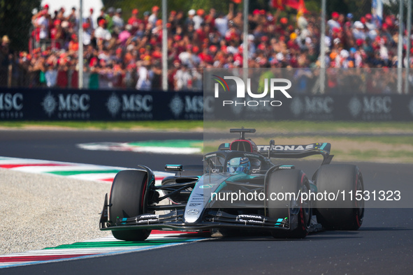 George Russell of the UK drives the (63) Mercedes-AMG Petronas F1 Team F1 W15 E Performance Mercedes during the Formula 1 Pirelli Gran Premi...