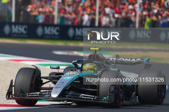 Lewis Hamilton of the UK drives the (44) Mercedes-AMG Petronas F1 Team F1 W15 E Performance Mercedes during the Formula 1 Pirelli Gran Premi...