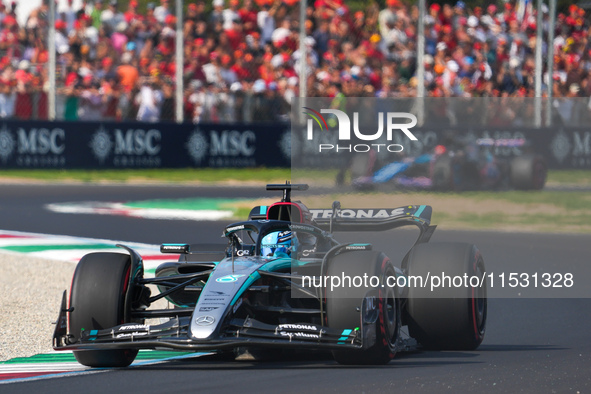 George Russell of the UK drives the (63) Mercedes-AMG Petronas F1 Team F1 W15 E Performance Mercedes during the Formula 1 Pirelli Gran Premi...