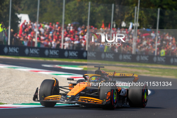 Oscar Piastri of Australia drives the (81) McLaren F1 Team MCL38 Mercedes during the Formula 1 Pirelli Gran Premio d'Italia 2024 in Monza, I...