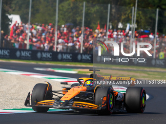 Oscar Piastri of Australia drives the (81) McLaren F1 Team MCL38 Mercedes during the Formula 1 Pirelli Gran Premio d'Italia 2024 in Monza, I...