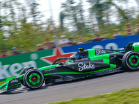 Zhou Guanyu of China drives the (24) Stake F1 Team Kick Sauber C44 during the FP3 of the Formula 1 Pirelli Gran Premio d'Italia 2024 in Monz...