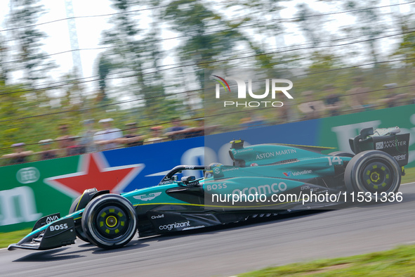 Fernando Alonso of Spain drives the (14) Aston Martin Aramco F1 Team AMR24 during the FP3 of the Formula 1 Pirelli Gran Premio d'Italia 2024...