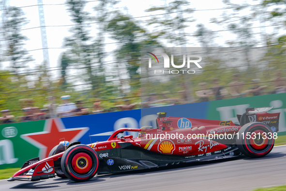 Carlos Sainz of Spain drives the (55) Scuderia Ferrari SF-24 during the FP3 of the Formula 1 Pirelli Gran Premio d'Italia 2024 in Monza, Ita...