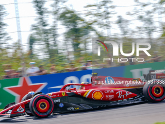 Carlos Sainz of Spain drives the (55) Scuderia Ferrari SF-24 during the FP3 of the Formula 1 Pirelli Gran Premio d'Italia 2024 in Monza, Ita...