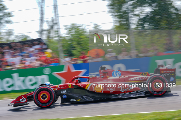 Charles Leclerc of Monaco drives the (16) Scuderia Ferrari SF-24 during the FP3 of the Formula 1 Pirelli Gran Premio d'Italia 2024 in Monza,...