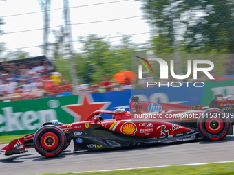 Charles Leclerc of Monaco drives the (16) Scuderia Ferrari SF-24 during the FP3 of the Formula 1 Pirelli Gran Premio d'Italia 2024 in Monza,...