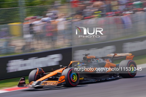 Oscar Piastri of Australia drives the (81) McLaren F1 Team MCL38 during FP3 of the Formula 1 Pirelli Gran Premio d'Italia 2024 in Monza, Ita...