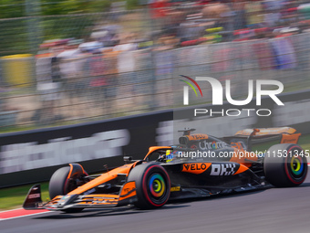 Oscar Piastri of Australia drives the (81) McLaren F1 Team MCL38 during FP3 of the Formula 1 Pirelli Gran Premio d'Italia 2024 in Monza, Ita...